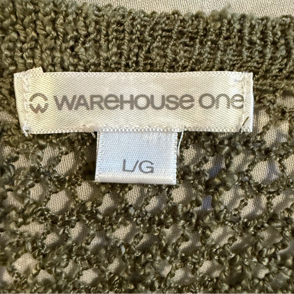 Warehouse One Vest Lagenlook Fringe Knit Long Olive Green Women's Size L - Picture 7 of 9